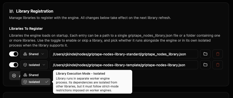 Shared/Isolated library mode