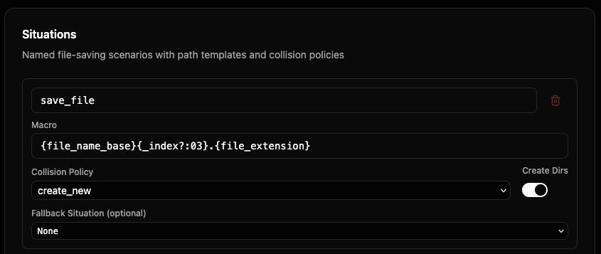The Situations section showing a situation with its macro, policy, and fallback