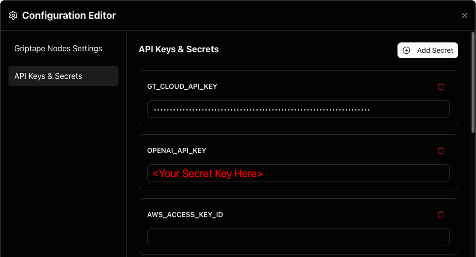 Open AI Secret Key in Settings